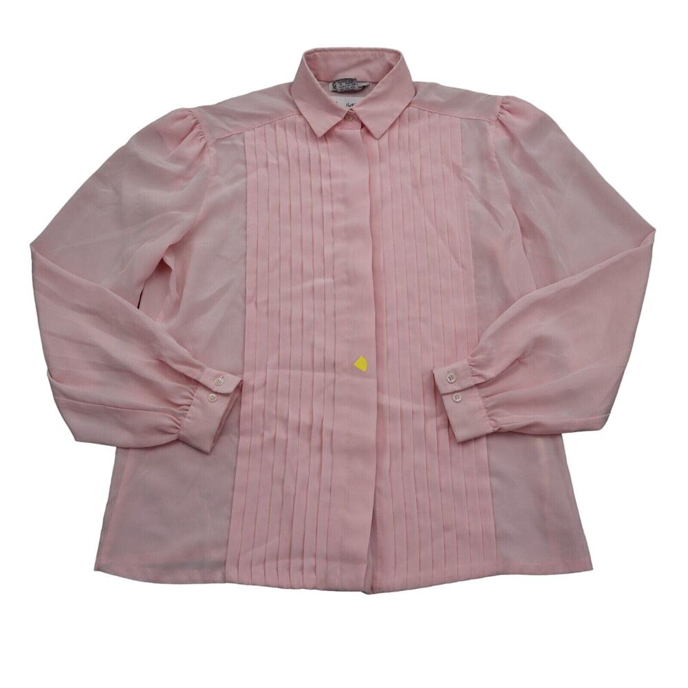 Gailord Shirt Womens 6 Pink Pleated Chiffon Button Up Long Sleeve Collared Top